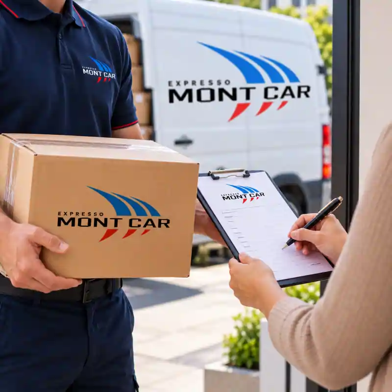 Entrega de caixa com identificação da Expresso Mont Car